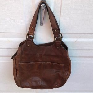 Brown leather hobo bag